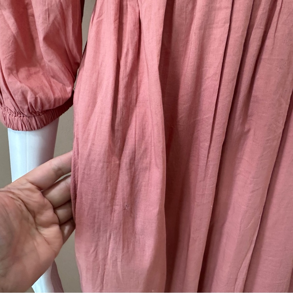 NWT Patrons of Peace Women's M Peach Smocked V-Neck Maxi Dress Puff Sleeve - Picture 6 of 6